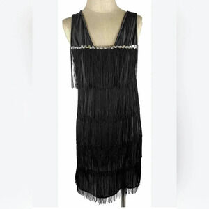 Spirit Halloween Roaring 20's Fringe Sequin Flapper Costume Dress, L